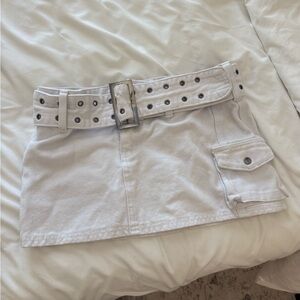 Princess Polly White Cargo Mini Skirt with Grommet Belt